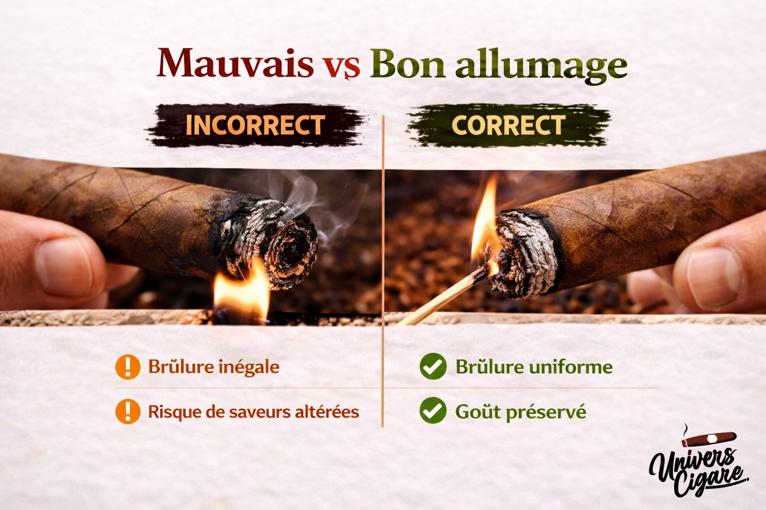 allumage cigare correct vs incorrect